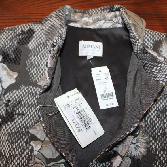 Armani Collezioni Black & Ivory Floral Print Jacket Sikk Linned– Size 8 - Picture 7 of 16